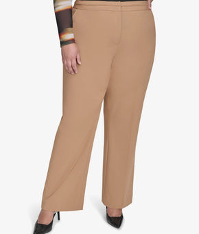 DKNY Plus Size 16W Seamed Waistband Wide-Leg Pants Light Brown MSRP $109