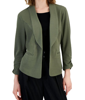 Bar III Womens Petites Ruched Open-Front Blazer Size PP Green Olive