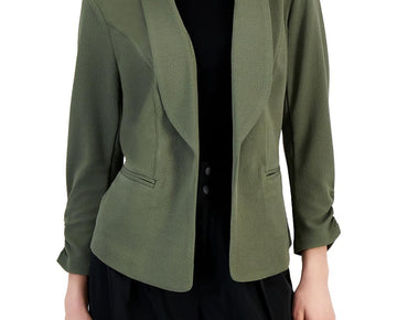 Bar III Womens Petites Ruched Open-Front Blazer Size PP Green Olive