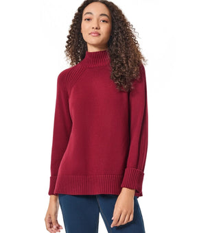 Jones New York Petite Mock-Neck Ribbed-Panel Sweater Red Burgundy Size PXL $90