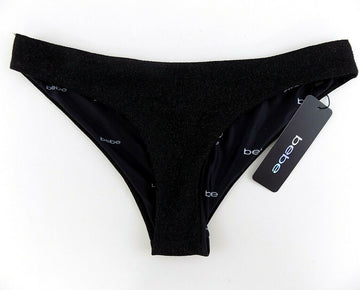 bebe Womens Black Metalic Bikini Swim Bottom Size L MSRP $25