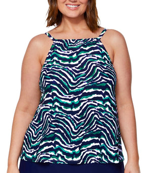 Island Escape Plus Size 16W Cali Zebra-Print Tankini Navy Blue