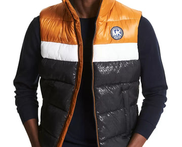 Michael Kors Men Colorblocked Logo-Print Puffer Vest Brown Size M MSRP $248