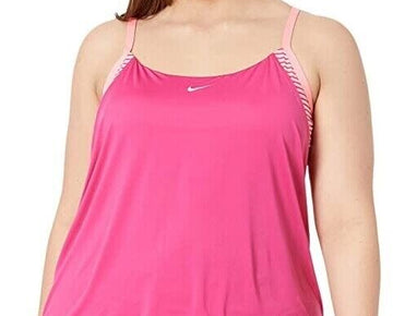 NIKE Plus Size Micro Stripe Layered Tankini Top Pink Size 3X MSRP $72
