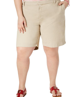 Tommy Hilfiger Womens Plus Solid Cotton Khaki, Beige Chino Shorts Size 14W