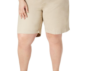 Tommy Hilfiger Womens Plus Solid Cotton Khaki, Beige Chino Shorts Size 14W