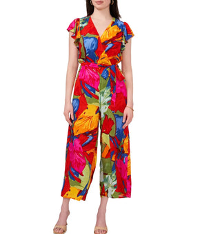 Sam & Jess Tie-Waist Flutter-Sleeve V-Neck Jumpsuit Red Orange Size XL MSRP $89