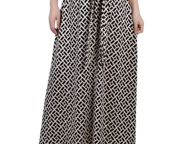 NY Collection Women's Missy Maxi Skirt with Sash Waist Tie Black Beige Size L