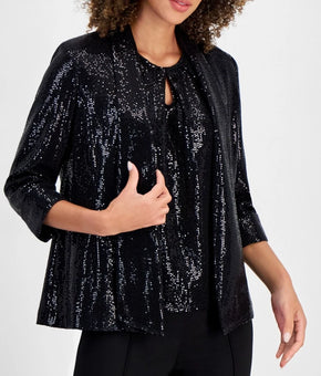 Kasper Women's Mirror-Dot Open-Front Shawl-Collar Jacket MSRP $99 Size 14P