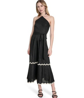 Eliza J Women's Beaded-Strap Contrast-Trim Halter Midi Dress Black Size 2 $168