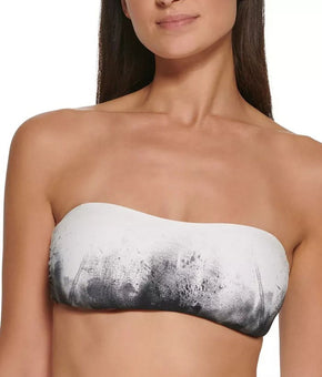 Calvin Klein BLACK & SOFT WHITE MULTI Printed Bandeau Bikini Swim Top Size S