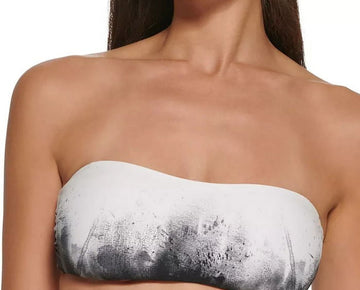Calvin Klein BLACK & SOFT WHITE MULTI Printed Bandeau Bikini Swim Top Size S