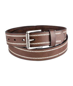 SUN STONE Mens Brown Heavy Stitch Faux Leather Casual Belt M 34-36 SALE