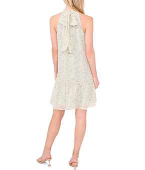 CeCe Ditsy Floral Halter Ruched Dress with Ruffle Tiered Hem Green Size S $89