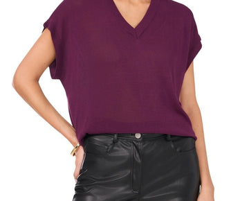 Vince Camuto Women's V-Neck Short-Sleeve Sweater Purple Size L MSRP $89