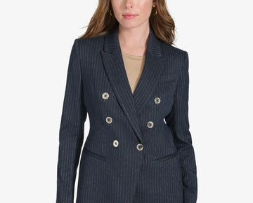 Tommy Hilfiger Double Breasted Metallic Pinstriped Blazer Navy Size 12 MSRP $169