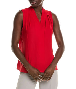 Anne Klein Women's Solid Pleated-Shoulder Sleeveless Blouse Red Size M MSRP $79