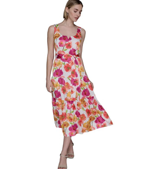 KARL LAGERFELD PARIS Women's Floral-Print A-Line Dress White Red Size 4 MSRP$169