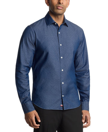 Tommy Hilfiger TH Flex Stretch Dress Shirt Size 17-17.5 32/33 Blue MSRP $90