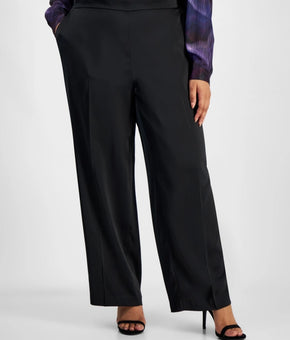 Anne Klein Mid-Rise Pull-On Wide-Leg Pants pockets Plus Size 2X Black $109 SALE