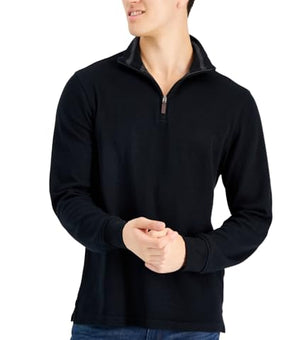 Club Room Men's Quarter Zip Classic-Fit French Black Shirt Size L