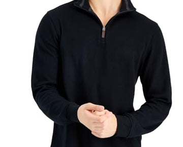 Club Room Men's Quarter Zip Classic-Fit French Black Shirt Size L