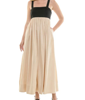 Taylor Women's Straight Neck Empire Waist Dress Black Beige Size 2 MSRP $118