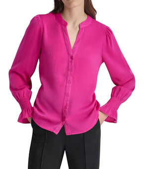 DKNY womens Split Neck Top, XL, Pink