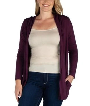 24seven Comfort Apparel Women's Plus Size 2X Hooded Cardigan Purple $84