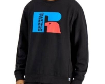 Russell Athletic Mens Ricardo Logo Print Fleece Sweatshirt Black Size S MSRP $28