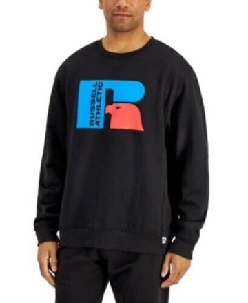 Russell Athletic Mens Ricardo Logo Print Fleece Sweatshirt Black Size S MSRP $28