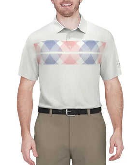 PGA TOUR Men's Argyle Print Short Sleeve Golf Polo Shirt WHITE Size S MSRP $68