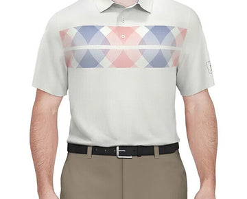 PGA TOUR Men's Argyle Print Short Sleeve Golf Polo Shirt WHITE Size S MSRP $68