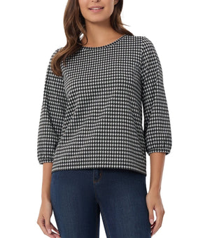 Jones New York Petite Size PXL Houndstooth Jacquard 3/4-Sleeve Top Black $60