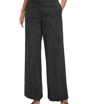 DKNY Womens Pinstripe Linen Wide Leg Pants Size 8 Black