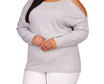 MICHAEL KORS Gray Embellished Cold Shoulder Waffle Knit Heather Plus Size 1X $88