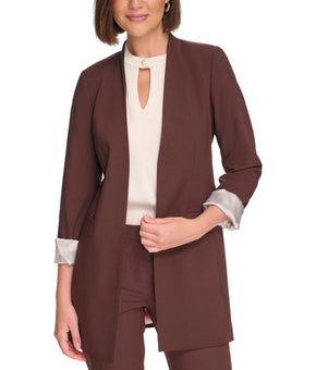 Calvin Klein Petite Open-Front 3/4-Rollback-Sleeve Jacket Size 10P Brown $159