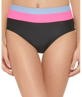DKNY BLACK Colorblocked High-Waist Bikini Swim Bottom, US Size M