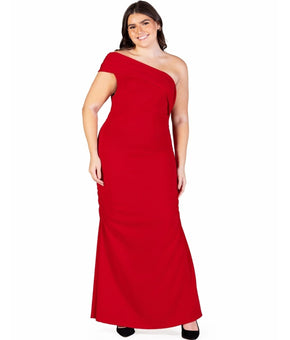 24seven Plus Size 2X Formal One Shoulder Ruched Mermaid Maxi Dress Red $79