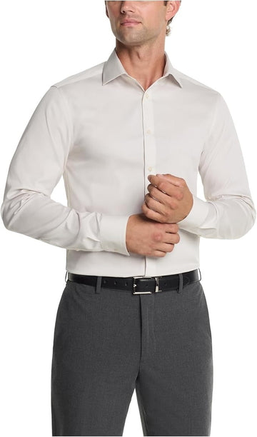 Calvin Klein Mens Slim fit Dress Shirt Large Size 16 X 34-35 Beige Solid
