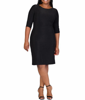 24seven Comfort Apparel Mini Party Dress Elbow Gold Black Plus Size 2X $99
