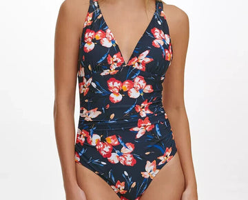 TOMMY HILFIGER Strappy-Back One-Piece Swimsuit Navy Size 10 MSRP $118