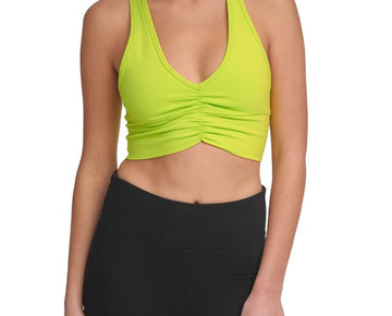 DKNY Sport Women Ruched Racerback Low Impact Sports Bra Green Sour Apple, Size M