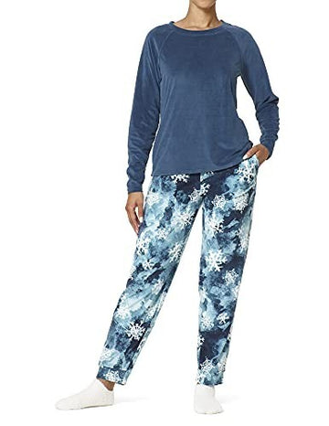 Hue Women's Glacier Flake Fleece Pajama Set, 3 Piece Set Blue SIze XL MSRP $58