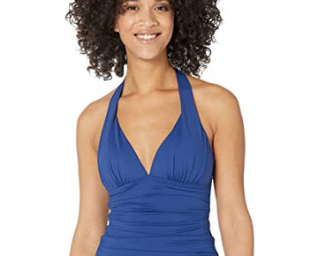 Lauren Ralph Lauren Beach Club Halter Tankini Swimwear Top Sapphire Blue Size 6