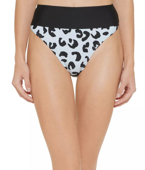 DKNY Women's Blue Leopard Print High Waist Bikini Bottoms Size XL