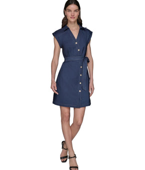 KARL LAGERFELD PARIS Women's Denim Millennium Button Shirtdress Blue Size 0 $148