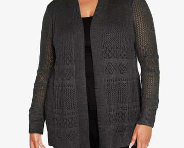 Belldini Plus Size 1X Pointelle Open Cardigan Sweater Gray MSRP $64
