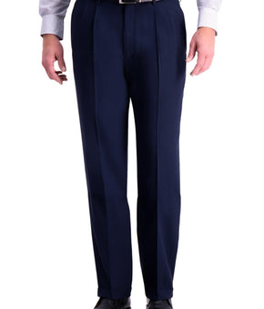 Haggar Mens Stretch Stria Classic Fit Pleated Dress Pants Size 36x29 Dark Blue