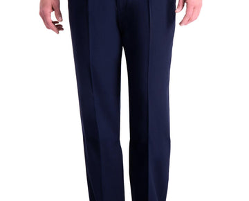 Haggar Mens Stretch Stria Classic Fit Pleated Dress Pants Size 36x29 Dark Blue